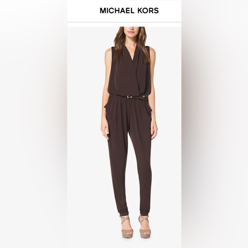 Michael Kors Brown Jumpsuit with Tapered Legs and Belt